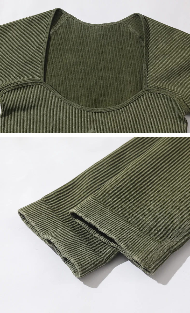 2022 Hot Selling Ribbed Seamless Long Sleeve Yoga Top Leggings Set Workout Running Sport Wear 6Pcs Set