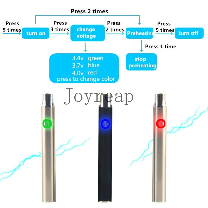  Популярная батарея 510 резьба 350 мАч CBD vape pen с предварительным нагревом регулируемая