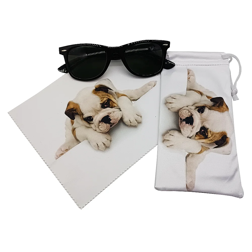 Custom Logo Digital Printing Microfiber Sunglasses Eyeglasses Pouch Bag with Eyeglass Cleaning Cloth