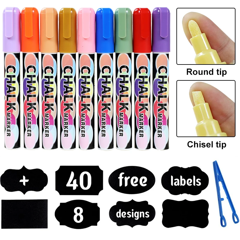 Erasable Highlighter Pen Set 6mm Liquid Chalk Fluorescent Marker LED Window Glassboard Pens