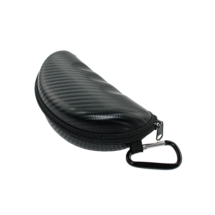 Large Sunglasses Case 4013B with Black Carbon PU Fabric Outdoor Glasses Case Zipper EVA Case with Aluminum Carabiner