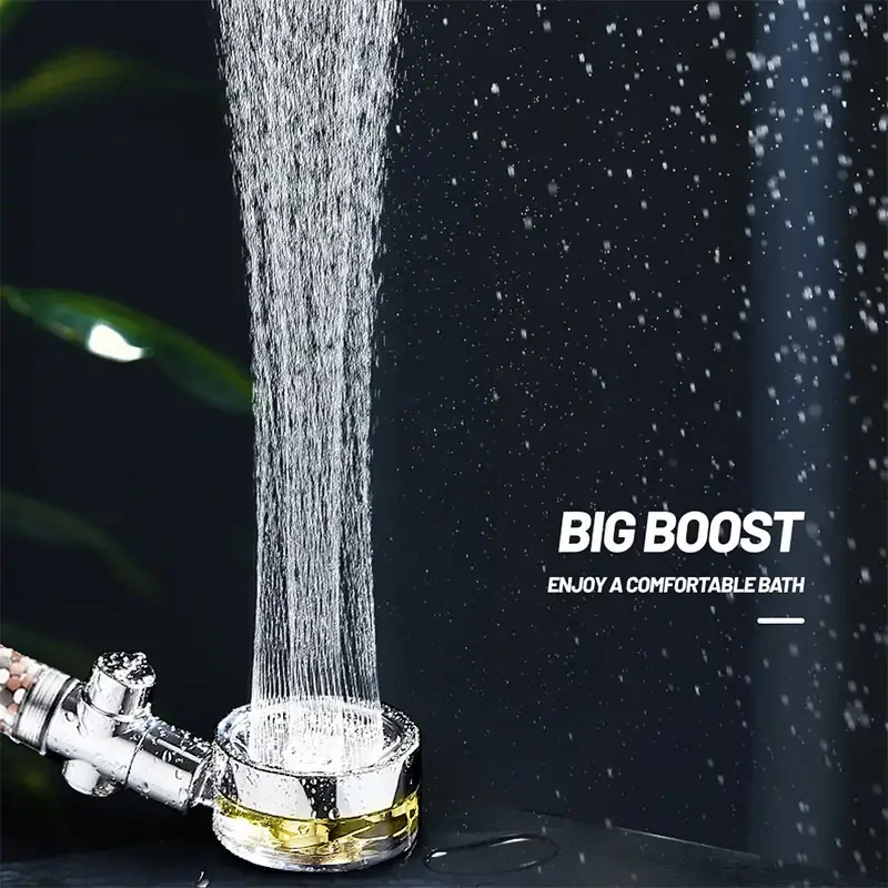 Modern 360 Degree Bathroom Powerful High Pressure Fan Turbo Charged Rainfall Shower Head Adjustable Plastic PC Material