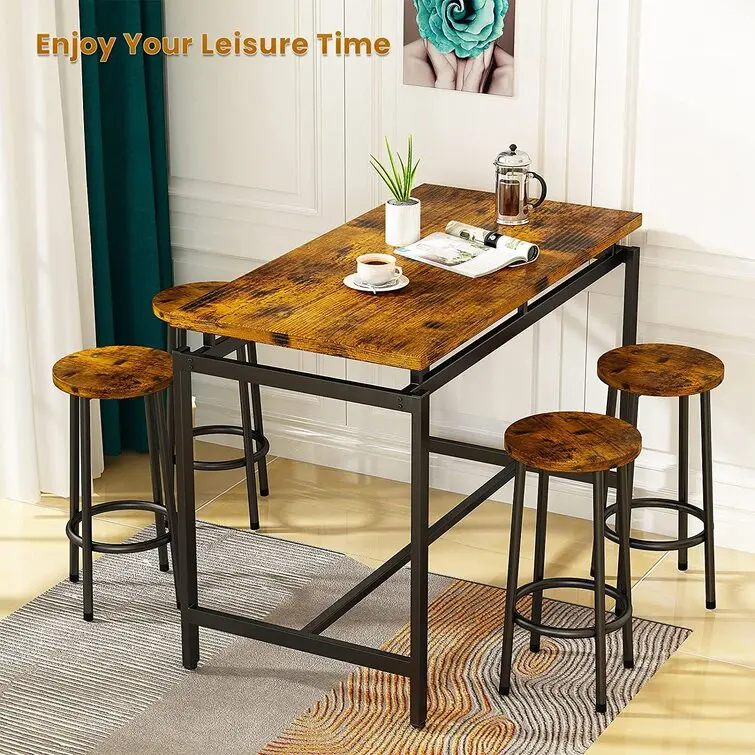 Modern Bar Dining Table Set For 4 Counter Height Dining Table with 4 Stools for Dining Room Apartment Furniture