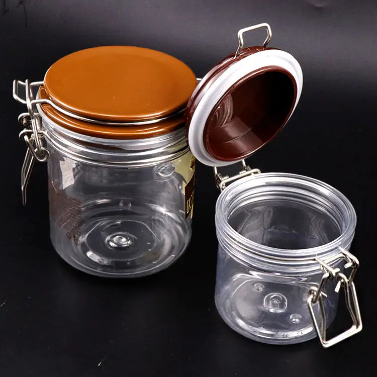 Round Airtight Seasoning Candy Spice Cosmetic PET Jar with Clip Lid Plastic High Quality Empty 200ml 500ml 7oz 16oz Camping Food