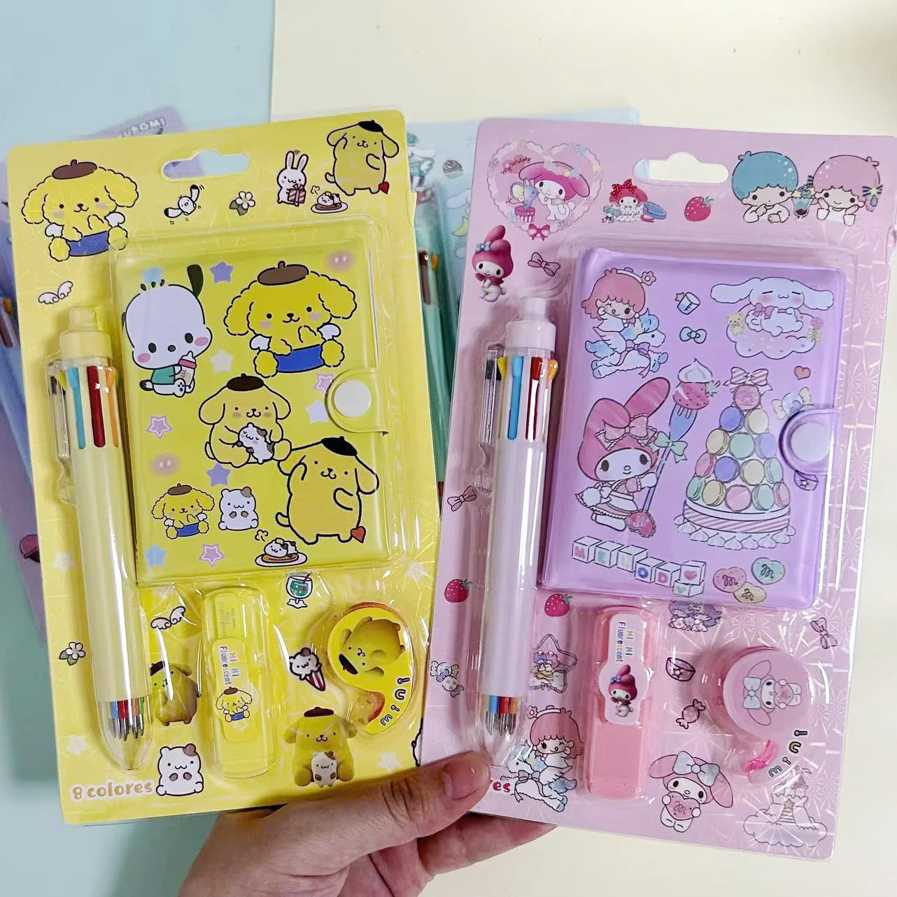 Cartoon manufacturer wholesale multicolor pen with notebook highlighter marker pen stationery set for children and kids