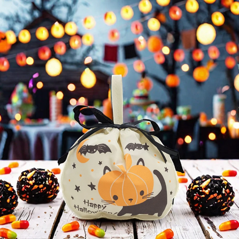 Huadefeng Customized Non Woven Drawstring Bag Halloween Pumpkin Design Disposable Non-Woven Fabric Gift Bag