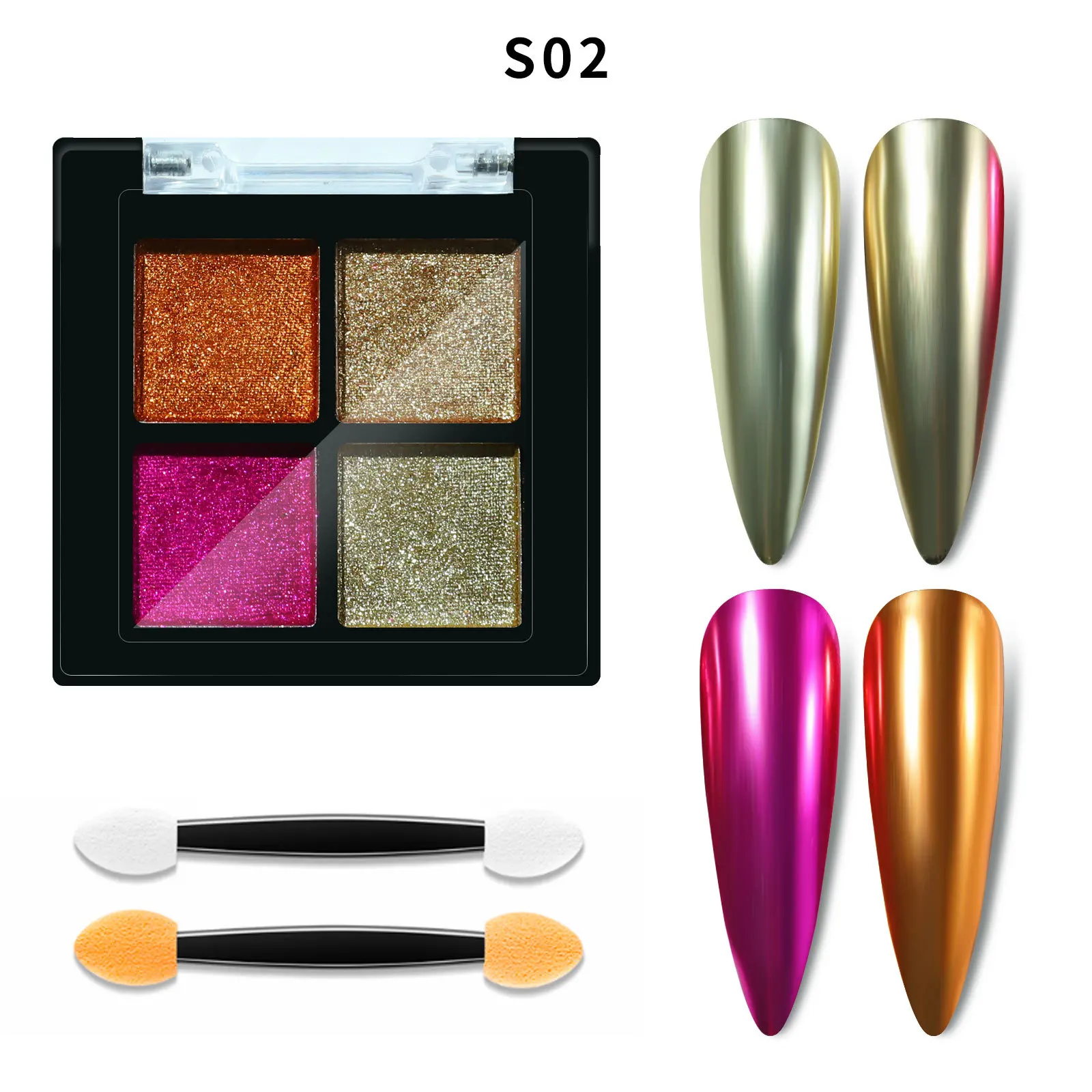 Colorful High Quality 4 In 1 Nail Art Mirror Powder Solid State Shiny Chrome Pearl Mirror Powder