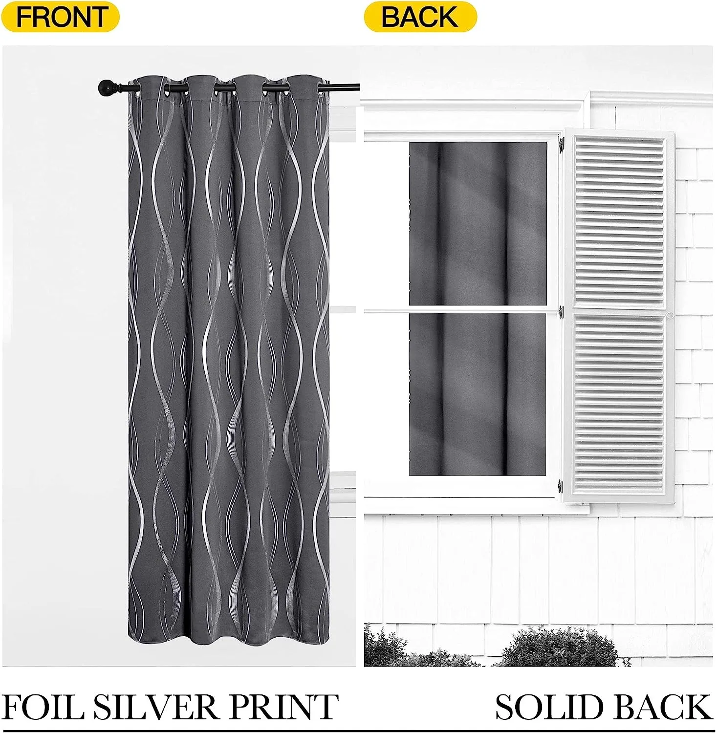 JA Blackout Curtains for Living Room, Noise Reducing Thermal Insulated Wave Line Foil Print Drapes for Patio Sliding Glass Door