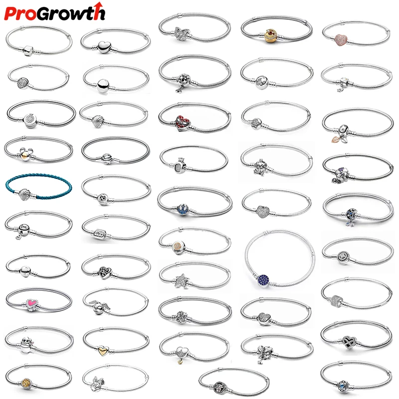 Pan Snake Chain Silver Plated Full Diamond Bracelet Fashion Jewelry DIY Accessories FatTonny Heart Butterfly Mickey Bangle