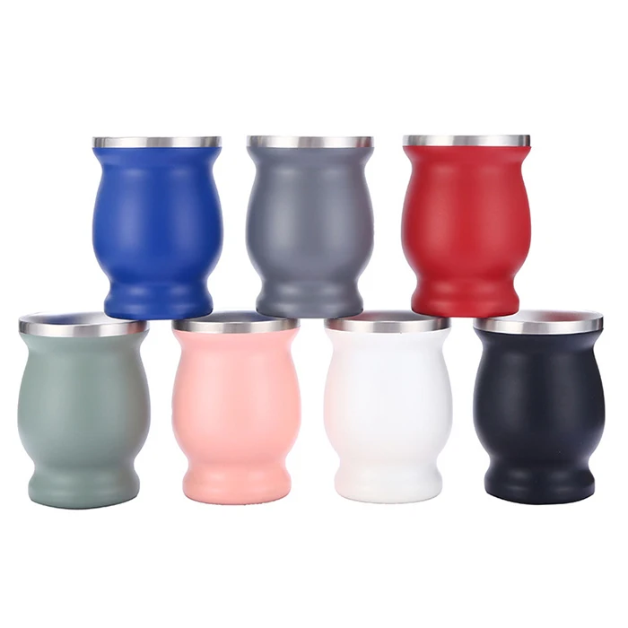 8oz Argentina Mate Gourd Cup Double Wall Stainless Steel Vacuum Insulated Yerba Mate Cup Thermal Tea Mug With Bombilla Straw