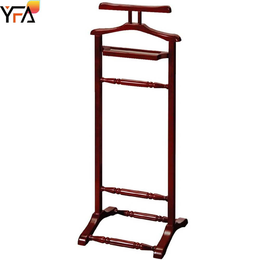 Solid Wood Floor Hanger Valet Rack Trouser Bar Tie Bar & Shoe Rack Mahogany Hotel Coat Rack for Hallway Entryway Bedroom
