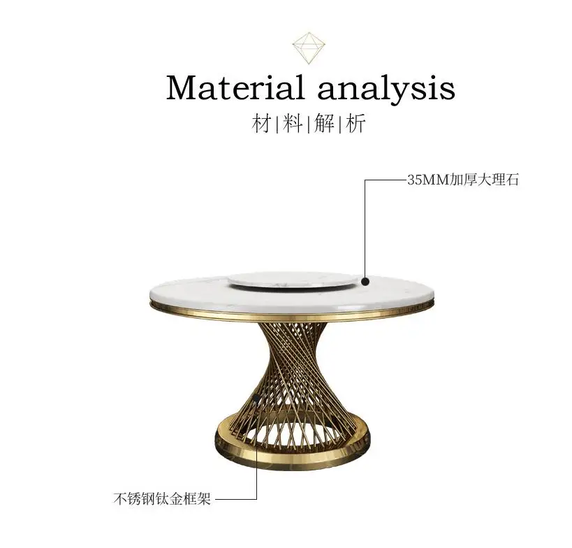 2020 top luxury soft parcel  hotel restaurant Round marble Dining table with turntable