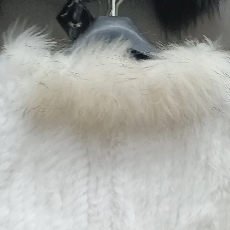 2024 Women Knitted Real Rabbit Fur Coat With Raccoon Fur Collar Winter Long Sleeve Fashion Genuine Fur Jacket Outwear Femme