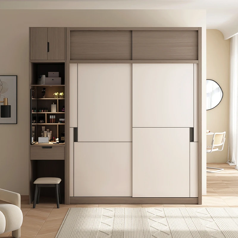 Modern Simple Sliding Door Wardrobe for Bedroom or Rental Room Extendable Storage Cabinet Household Furniture