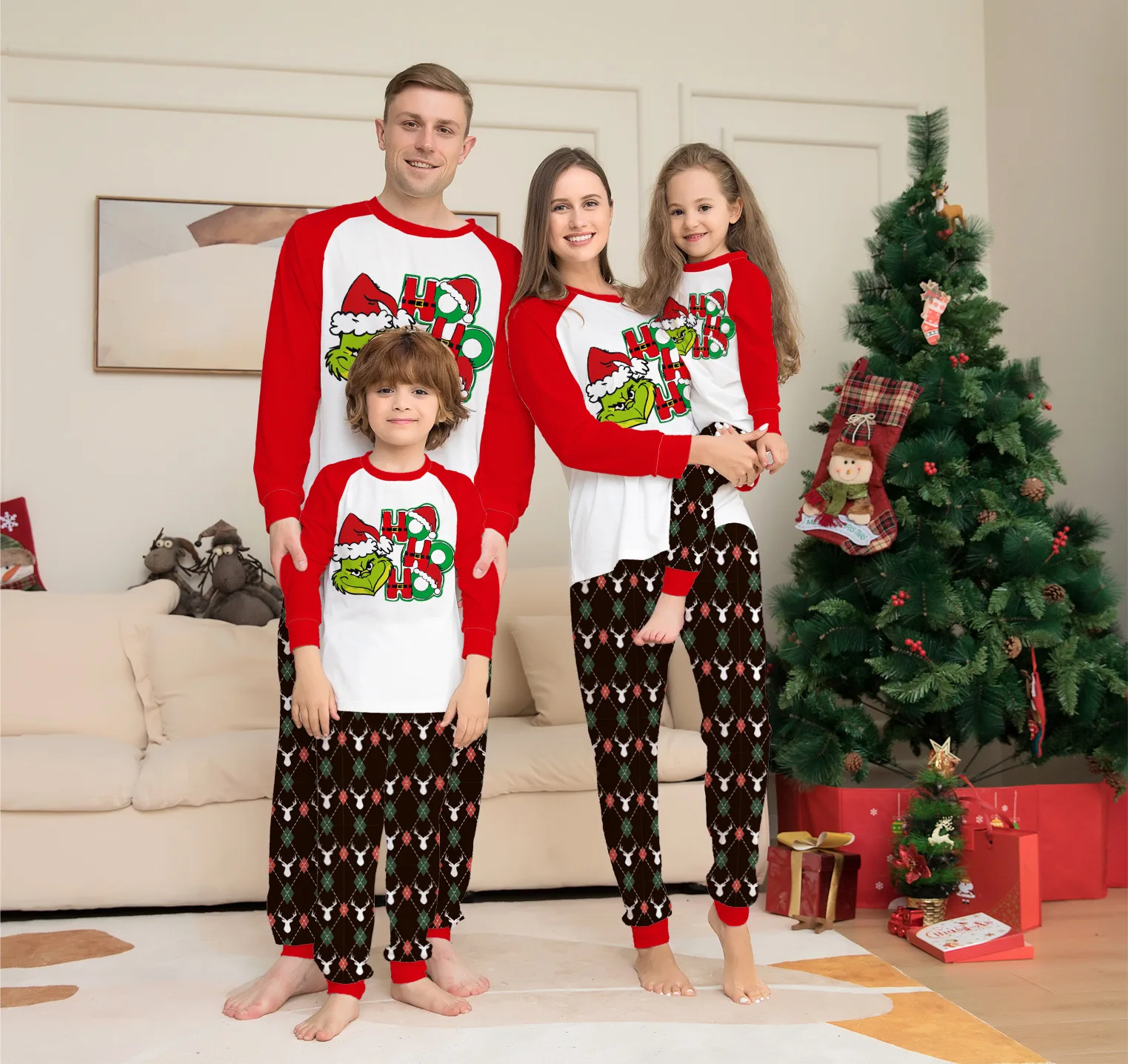 New Arrival Custom Floral Print Xmas Winter Warm Pyjamas Cotton Christmas Matching Family Pajamas Women Sleepwear Kid Homewear