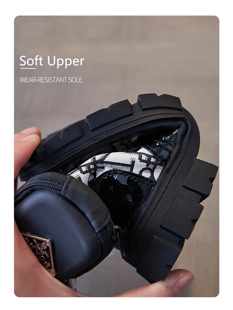 Latest Fashion Black Casual Shoes Kids Designer Boots Leather Boots Girls Ankle Boots With matching Bags