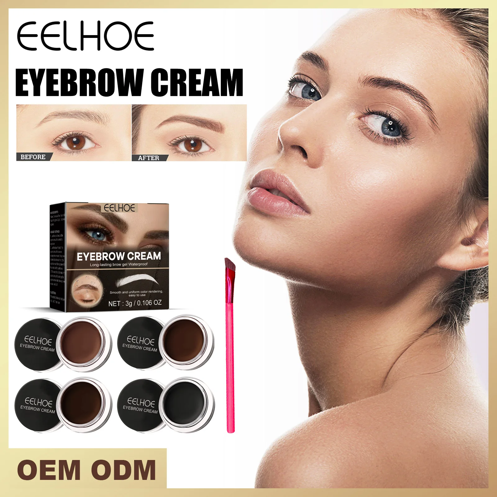 Natural Dry Fast smooth Easily Eye Brow Enhancers Cream Smudgeproof Sweat Resistant Formula Eyebrow Pomade Gel with brush