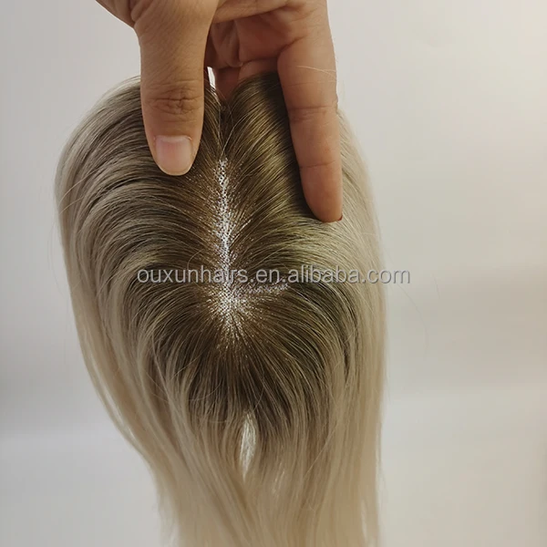 stock warm blonde  root color fine mono base with npu  100% real virgin human for thin hair woman  wholesale