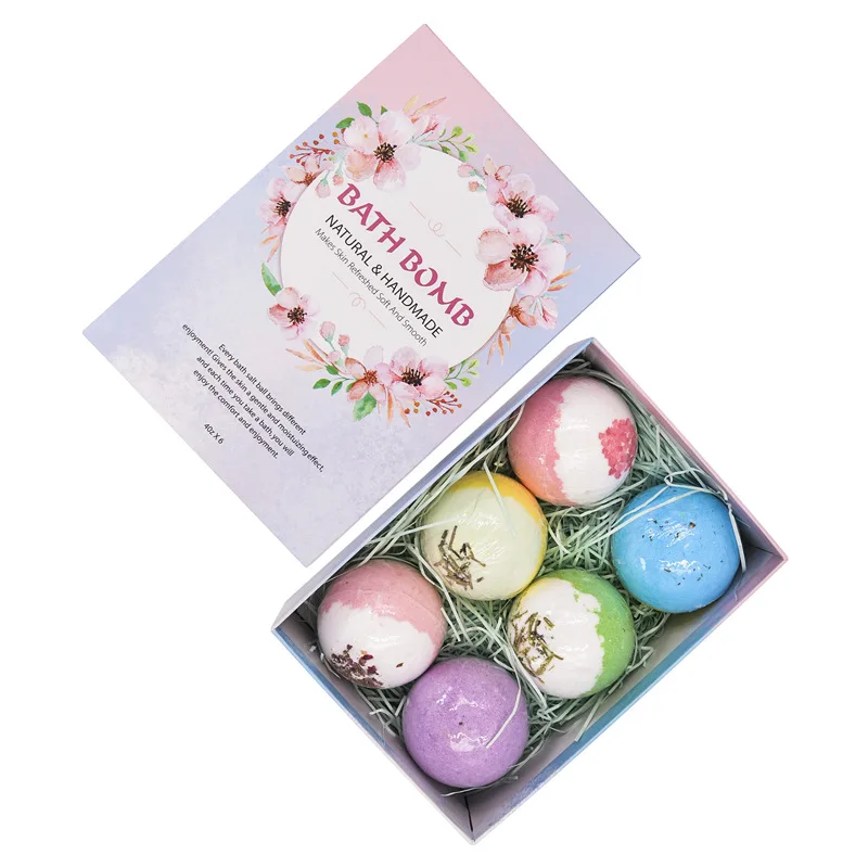 6Pcs Aromatherapy Bubble Bath Bombs with Coconut Oil Gift Bath Fizzies dried flower Bath Bombs Gift Set