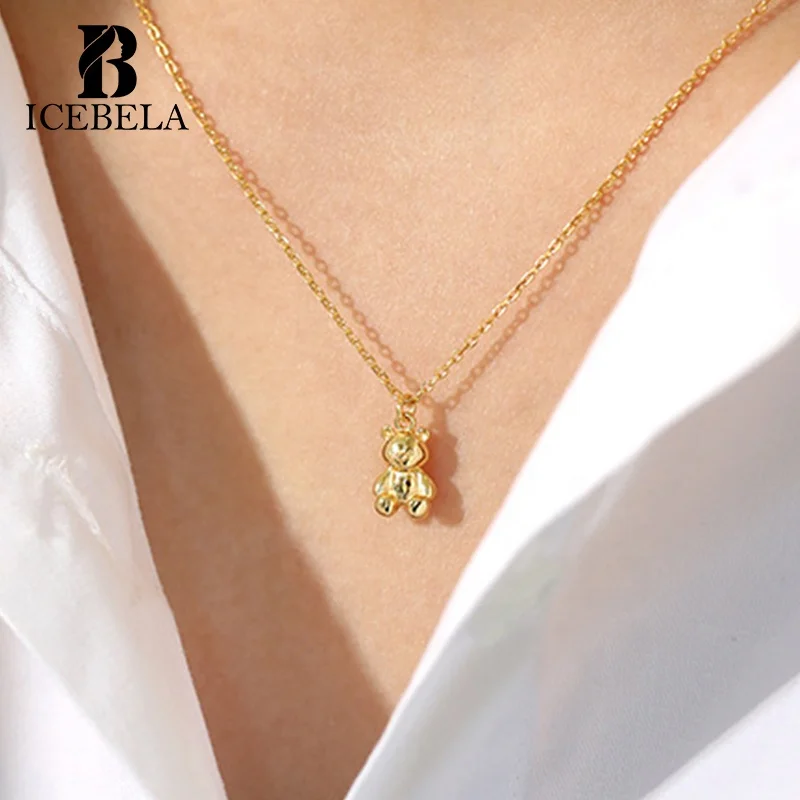 ICEBELA Fine Jewelry Women Wholesale 925 Sterling Silver Love Teddy Bear Charm Pendant Necklaces Gift for Girls