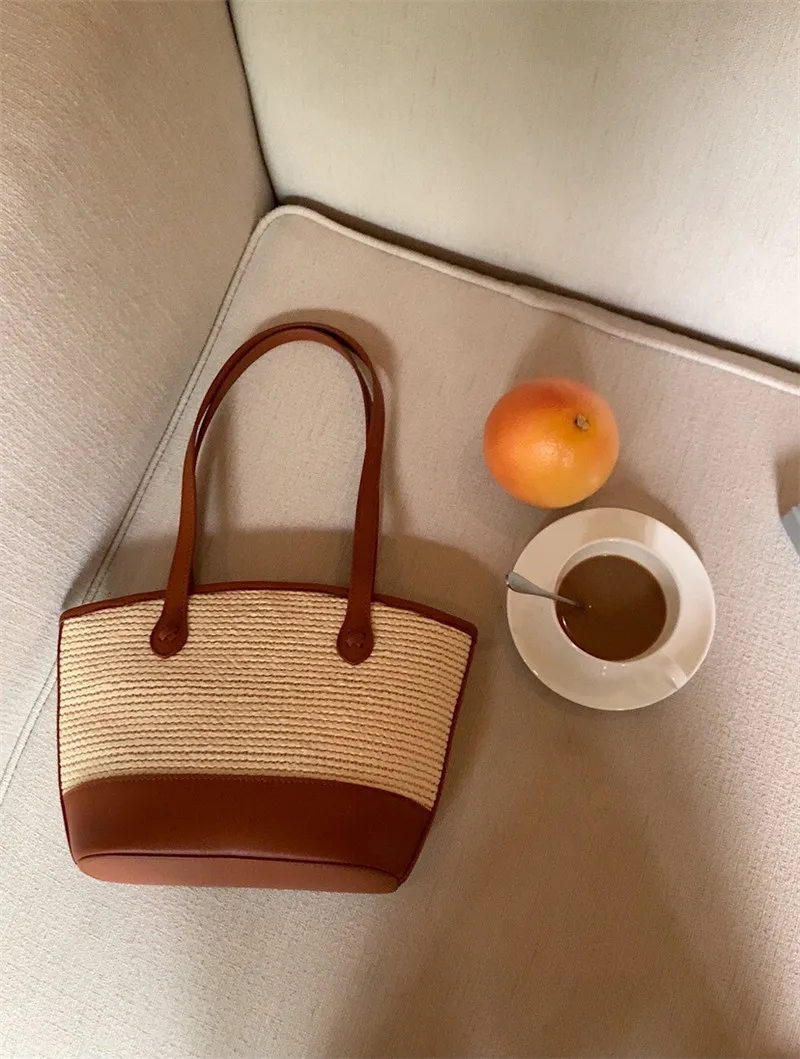 Woven Straw Beach Tote Bag Large Capacity Summer Beach Bag For College Portable Custom Braid Tote Bag