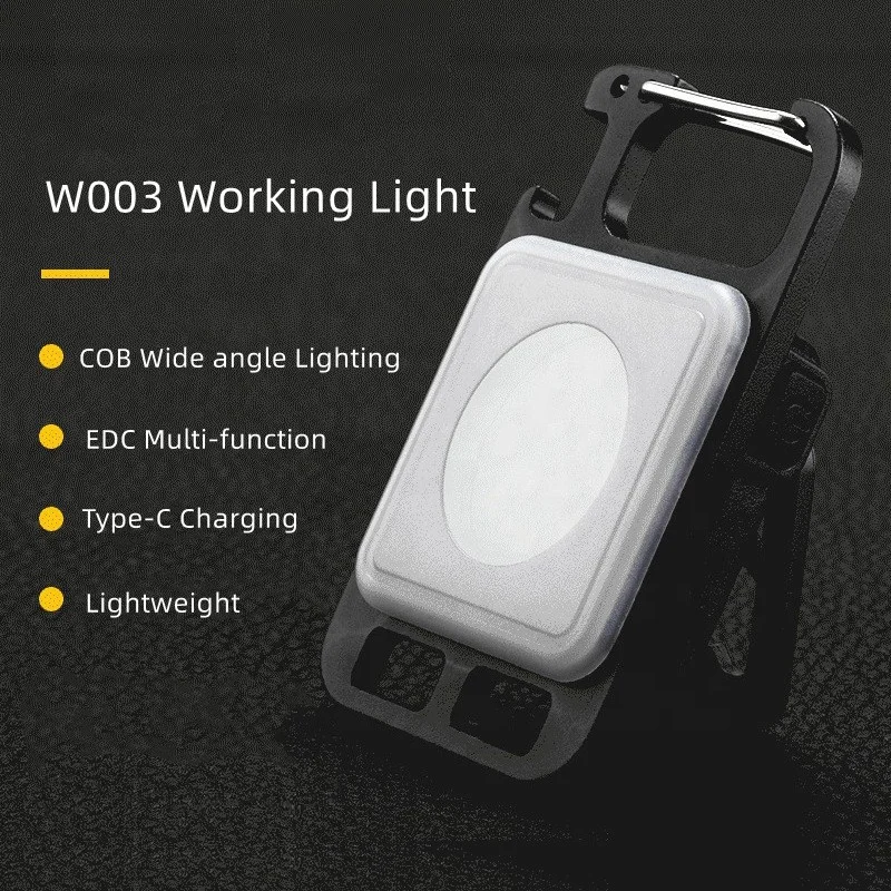 Portable Mini USB Type-C Rechargeable Work Torch Waterproof Pocket Flat Keychain LED Working Light With Bottle Opener & Bracket