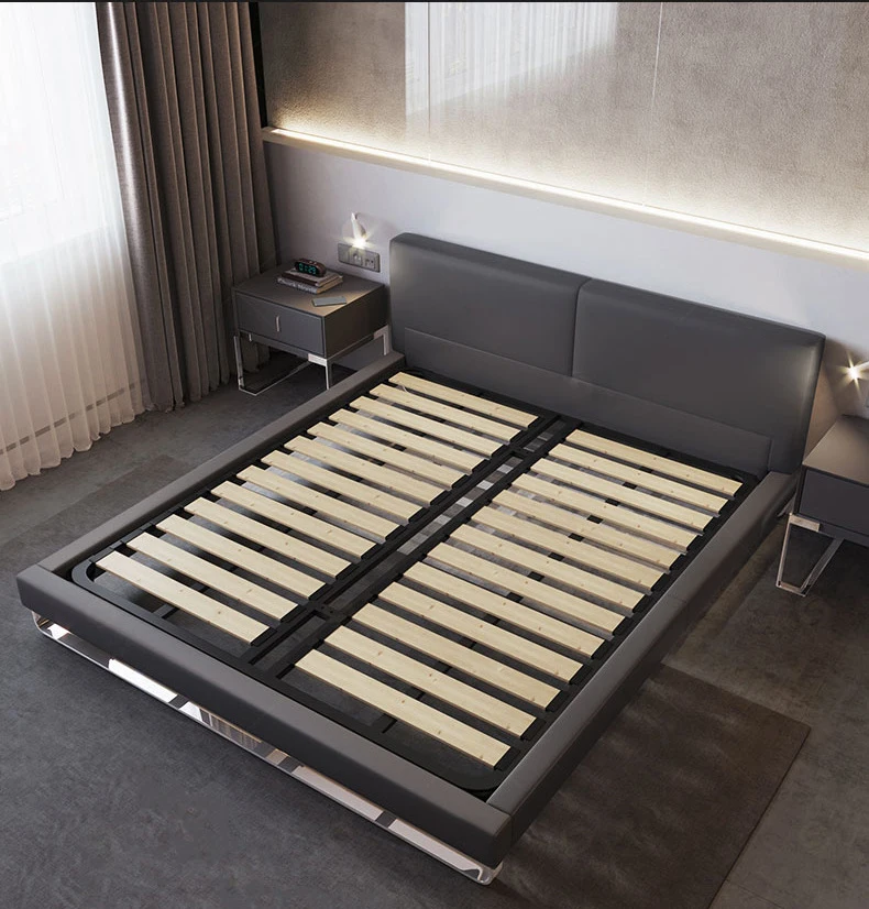 Factory custom new post-modern Italian light luxury bed leather main bed modern simple leather king size bed frame