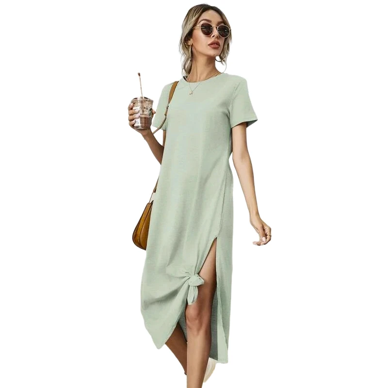 2021 New Fashion Wholesale  Hot Sale Summer long Cute Custom Color Logo Women Long Solid cotton Dress