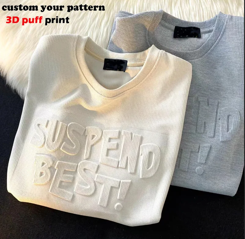 Custom t-shirt manufacturer logo plush embroidery quality top custom 3d puff print heavy t shirt loose t shir puff print t-shirt