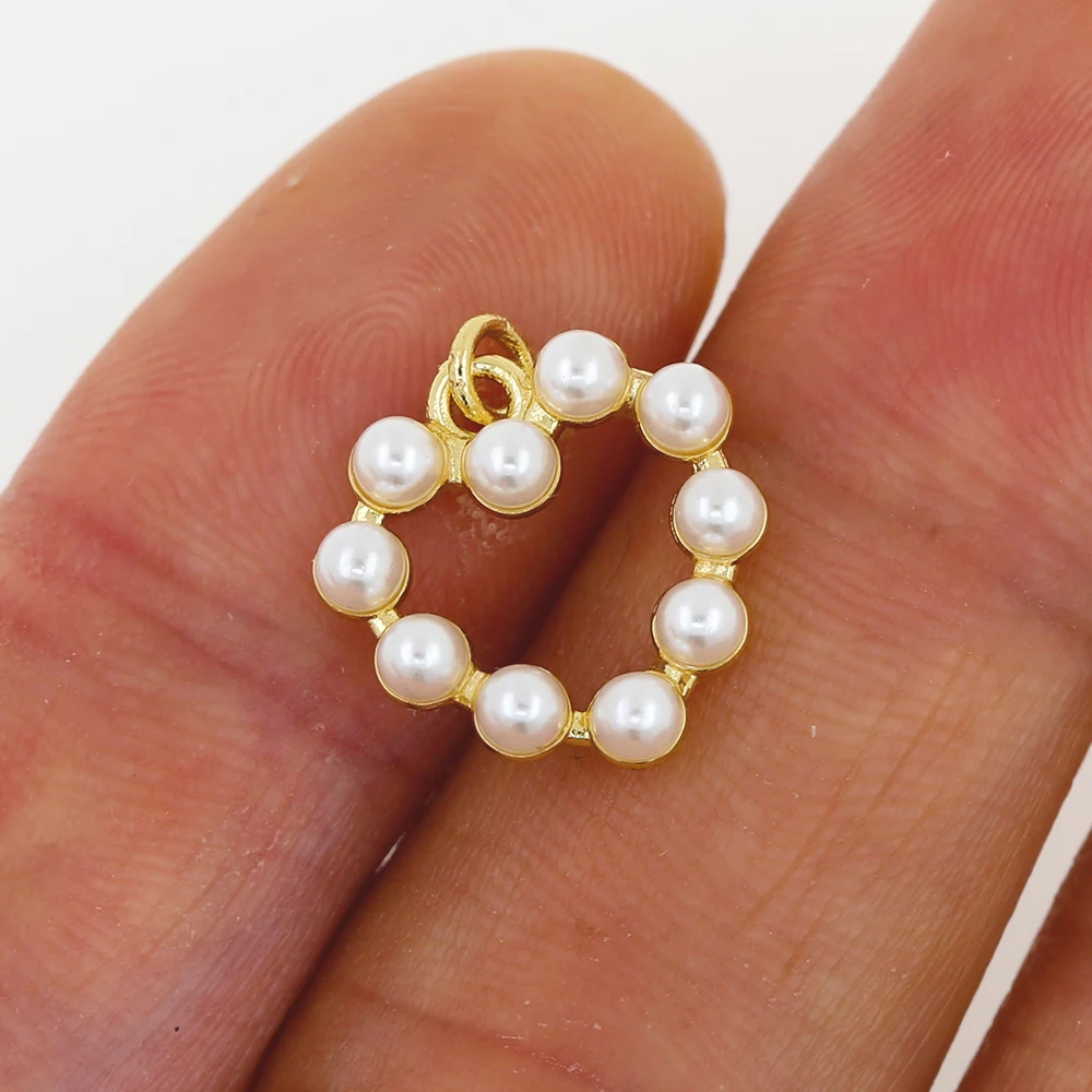 18k gold plated clear zirconia paved white pearl love heart pendants for jewelry making jewelry pendant charms wholesale