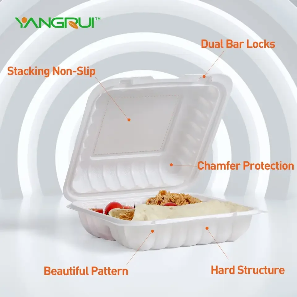Microwavable Food Grade To Go Lunch Container Restaurant Mfpp Clamshell Take Away Boxes