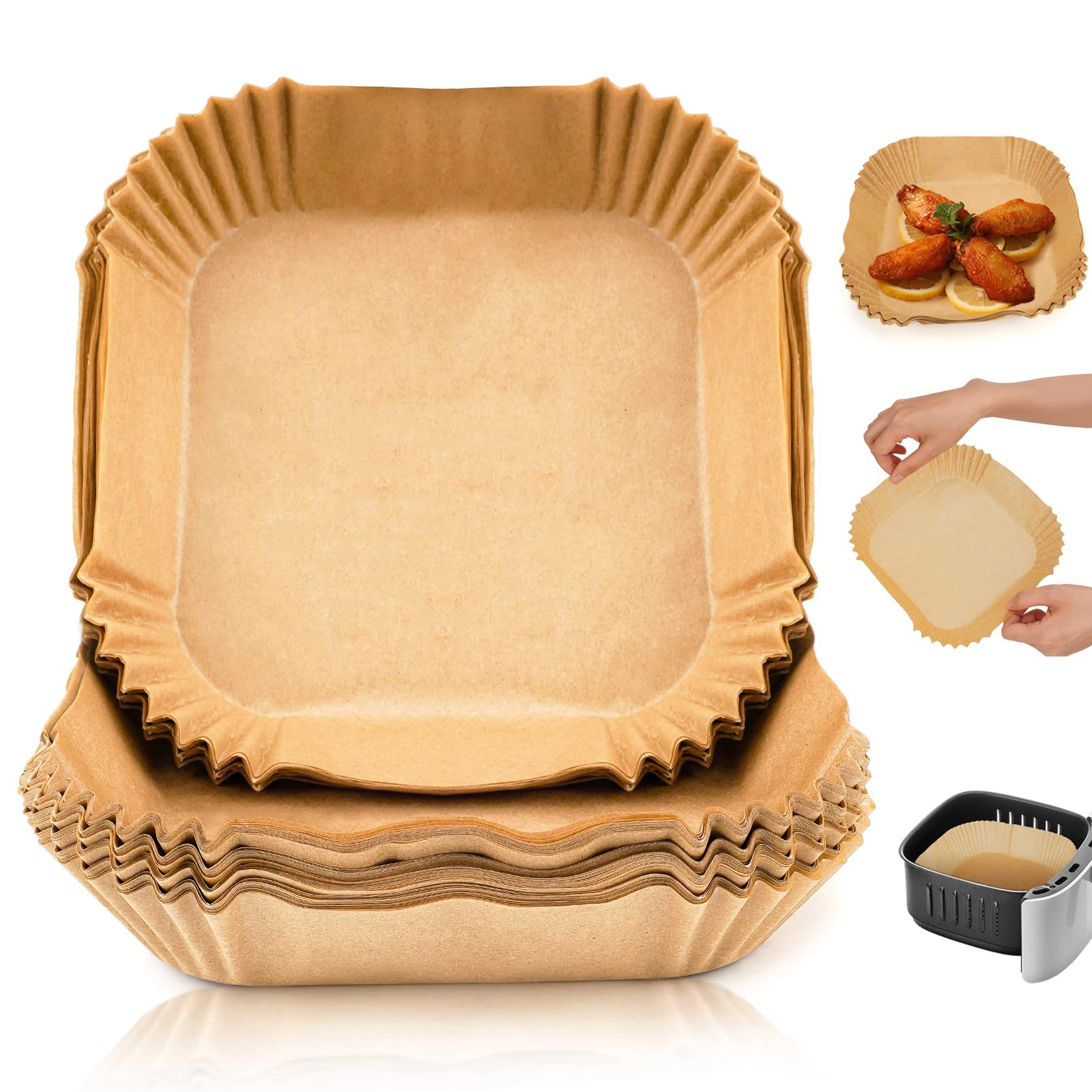 Disposable Air Fryer Paper Liners Square Liners for Air Fryer, Grease and Water Proof Non Stick Basket Parchment Paper