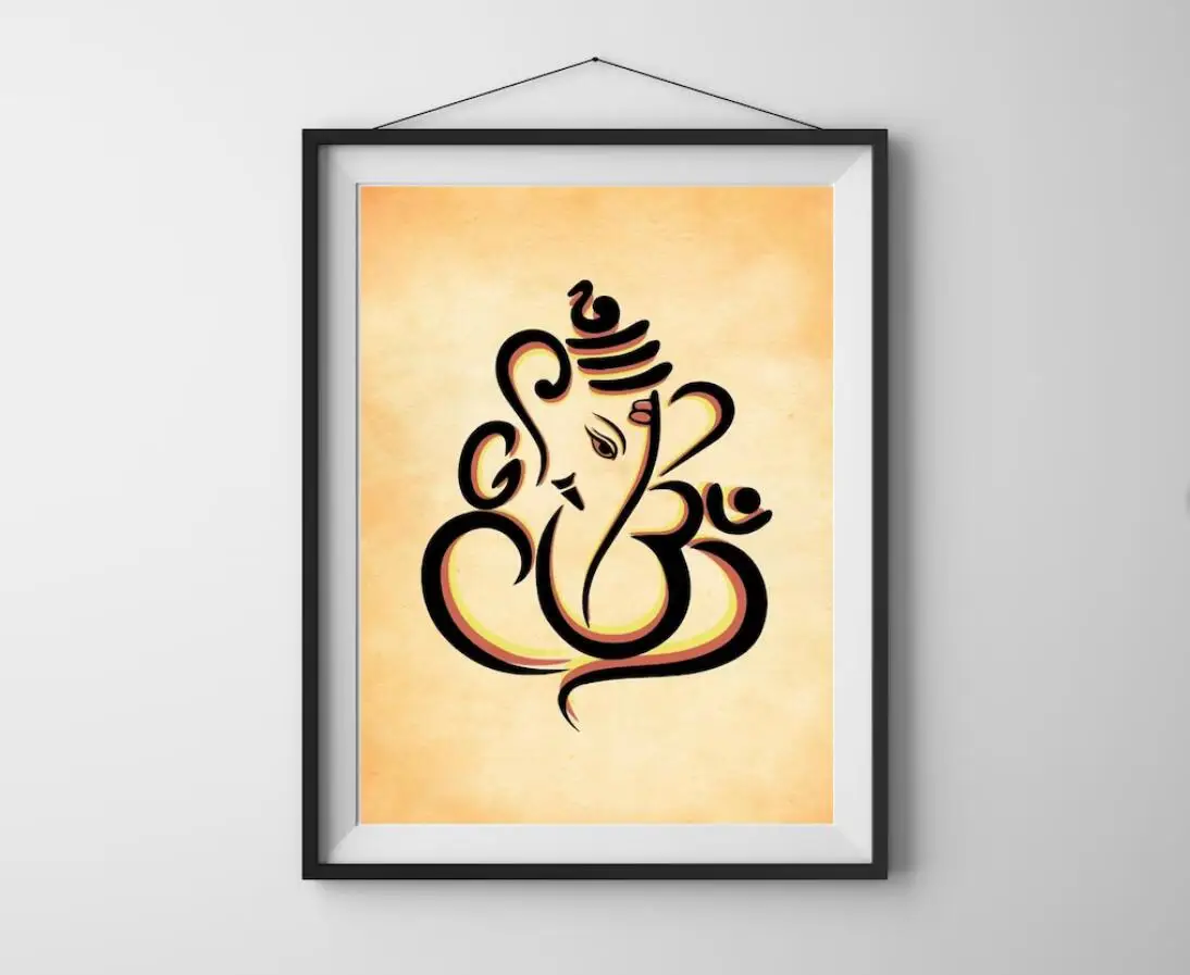 Lord Ganesha Wall Art Housewarming Gift for Good Luck and Prosperity Hindu God Oil Painting on Canvas Spiritual Home Decoration