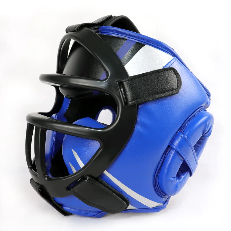 Full-Covered Boxing Helmet Muay Thai PU Leather Training Sparring Boxing Headgear Gym Equipment Taekwondo Head Guard