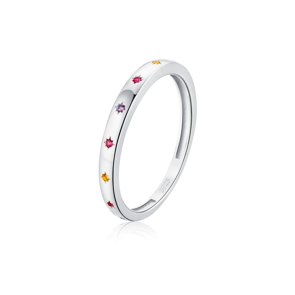 Dylam Classic Full Color Zircon 18k Gold Plated Cubic Zirconia Inlayed Colorful Star Shiny Dome Statement Fine Rings Girls