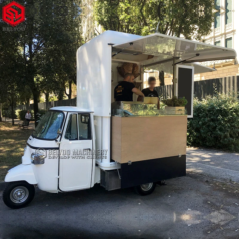 Belyoo Food Truck Piaggio Ape Tuk Tuk Food Cart Tricycle Food Electric Mobile Bar Coffee Truck For Sale Factory Price Customize