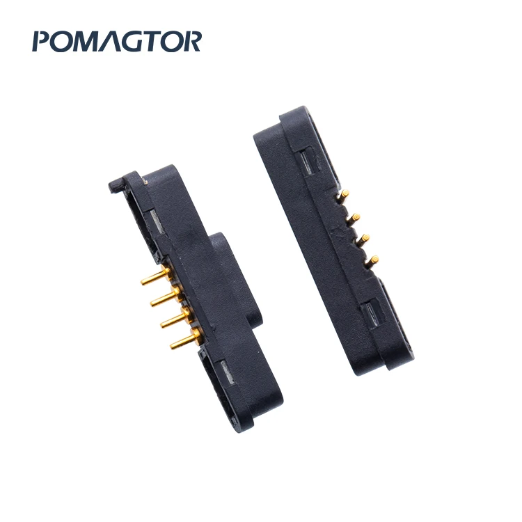 Pogo Waterproof Rectangular Type Magnetic Connector Pomagtor 4 Pin Black Brass Manufacturer USB Customized Ip67 PE Bag Durable