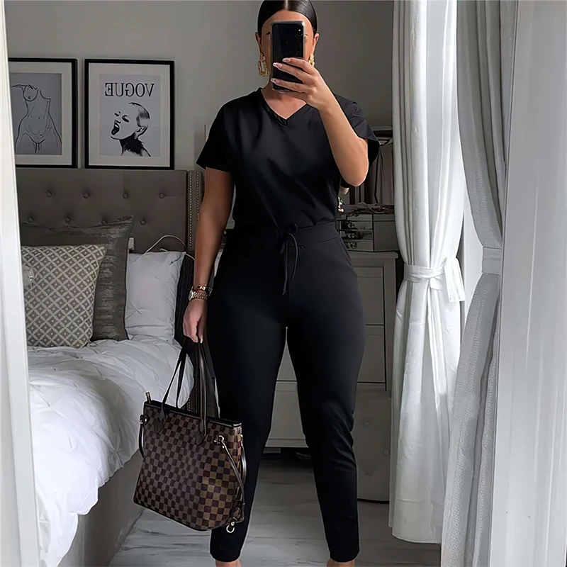 New arrival  summer causal women two piece pant sets T-shirt and jogger solid 2 pcs sets sport outfits clothing