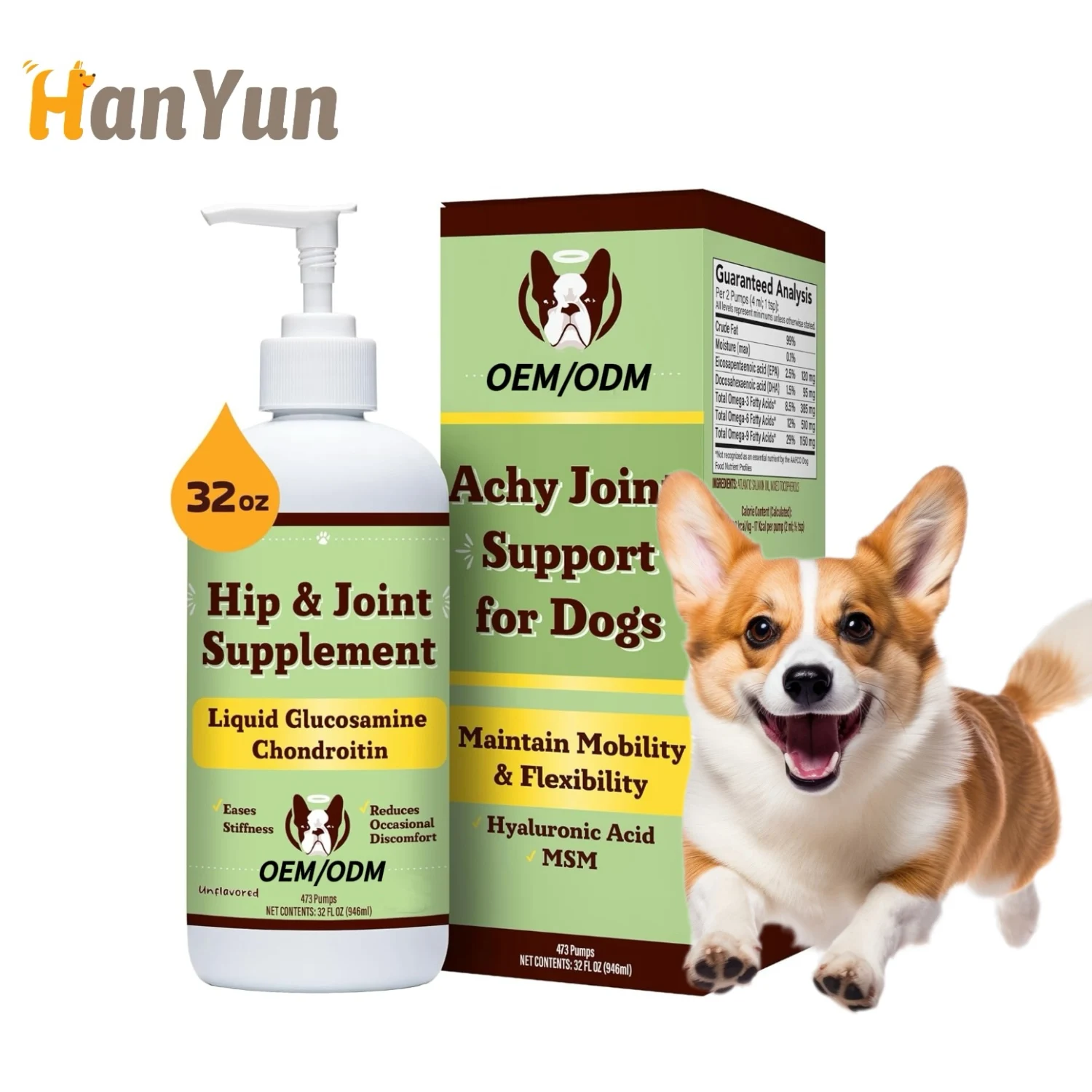Hanyun Factory Wholesale Price Pet Health Supplement Liquid Glucosamine Hip & Joint Oil For Dogs Improve Joint Flexibility
