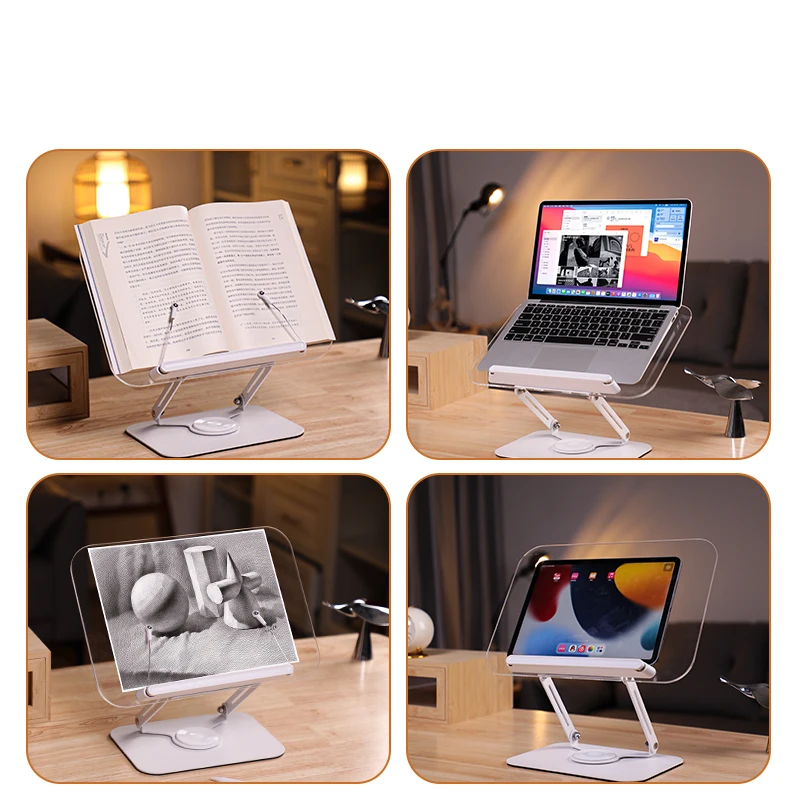 Multi-purpose book holder reading stand Rotatable Height adjustable acrylic tablet laptop book stand for reading