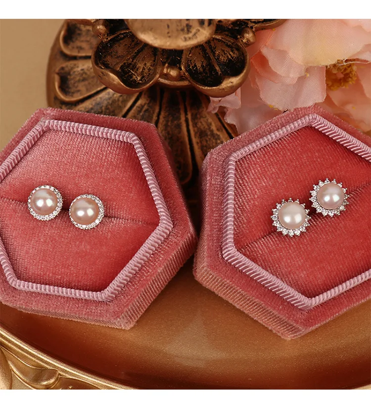 Wholesale S925 Sterling silver needle natural freshwater Pearl 8mm stud earrings set with diamond simple classic earrings