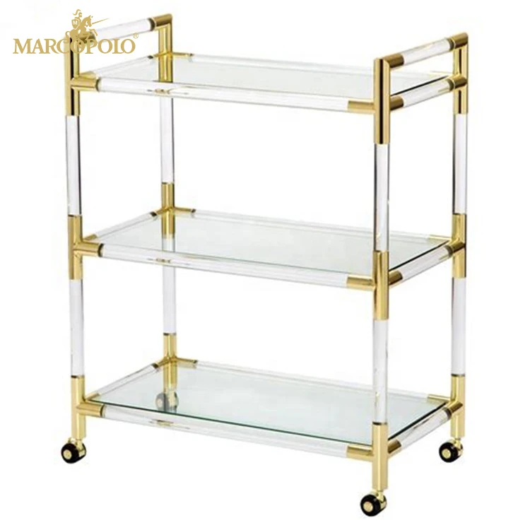 Clear acrylic serving cart hotel trolley room service cart restaurant service trolley