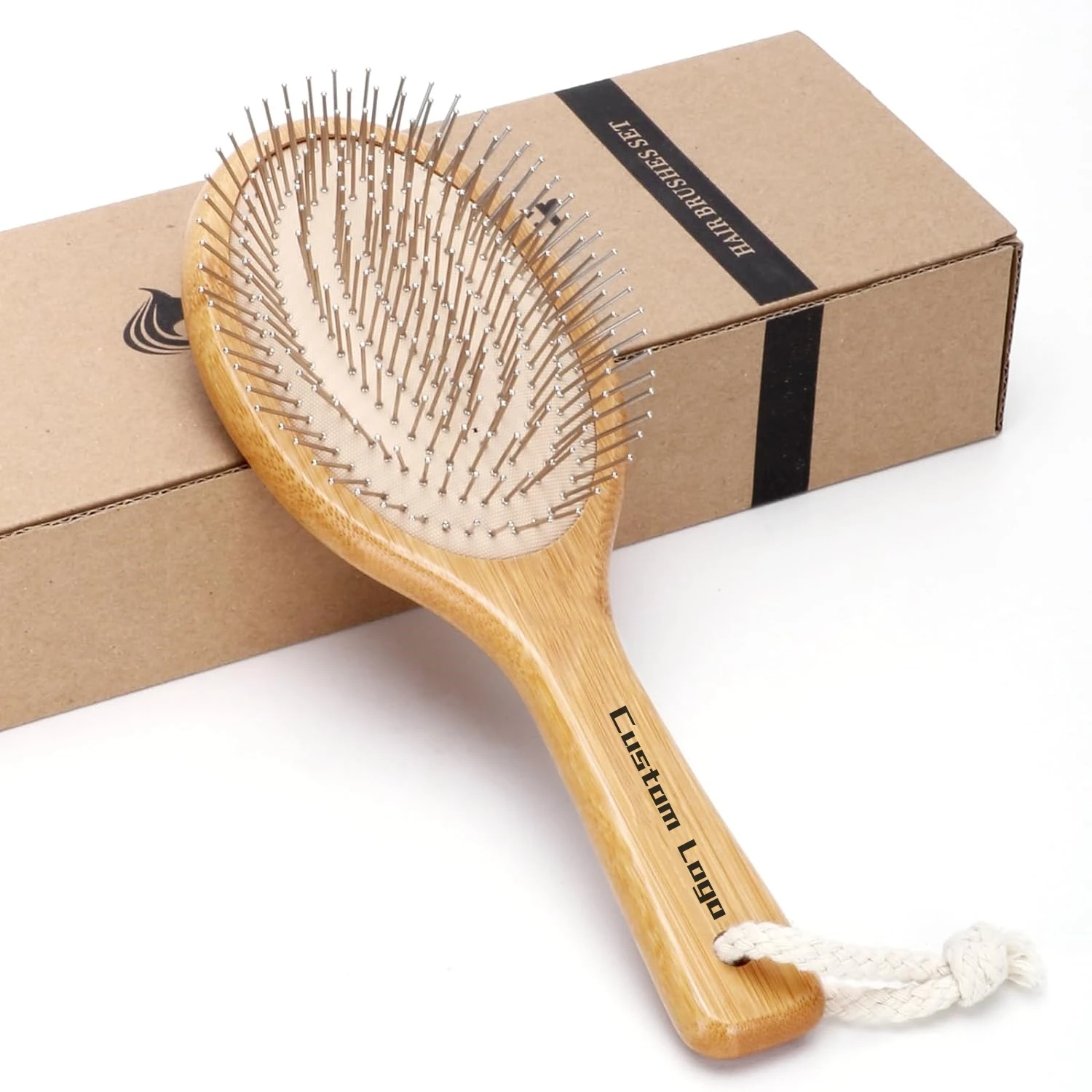 Factory Price Bamboo Paddle Metal Bristle Hair Brush Wig Brush Metal Tooth Pins Cushion Hair Extension Brush with Logo