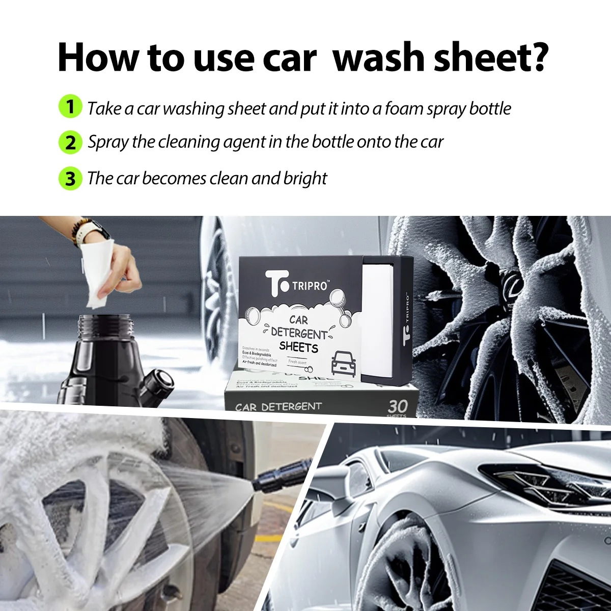 New Tech  High Foam Car Wash Sheet Eco Friendly Washing Tablet  100% Naturel Cleaner Sheet
