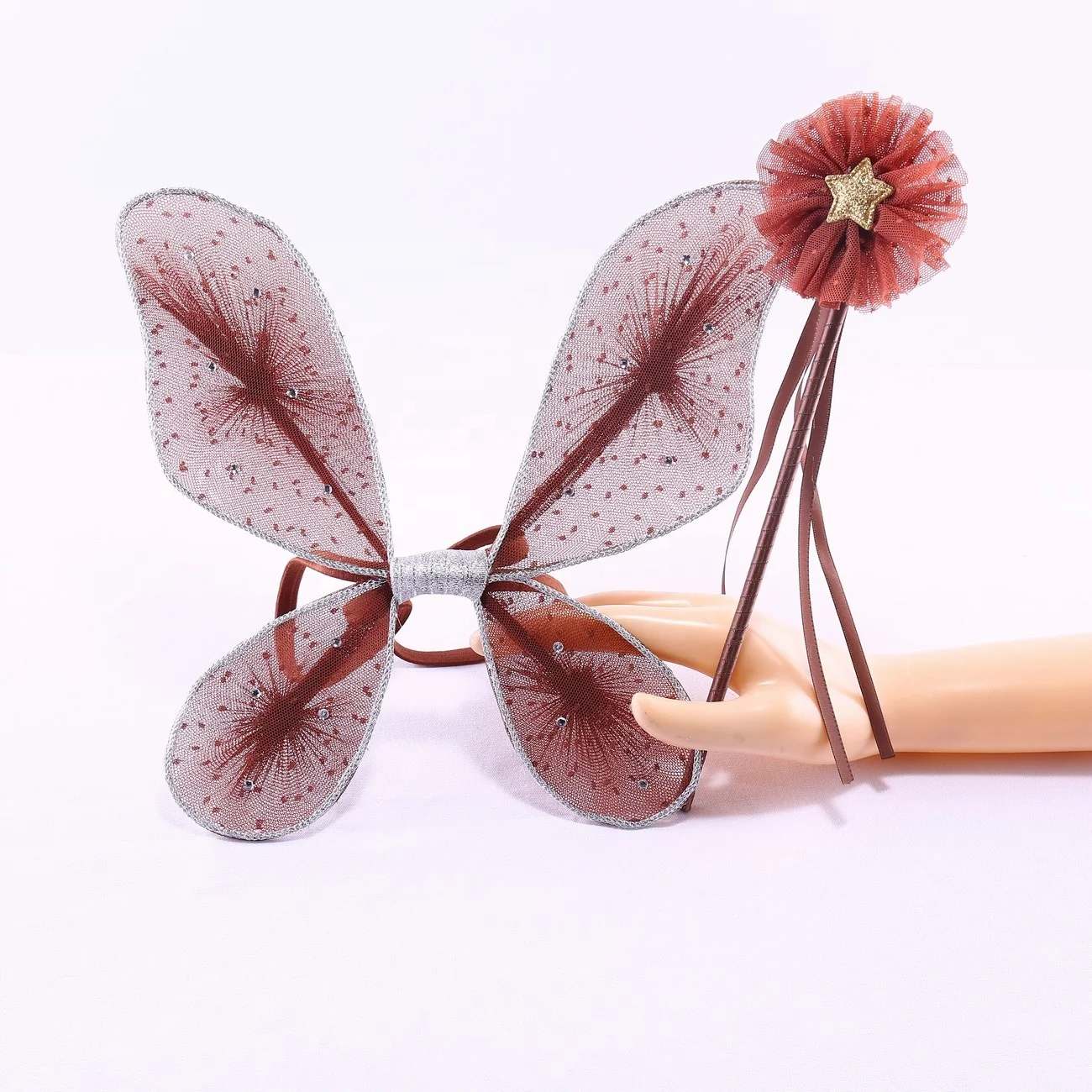 fashion brown mesh butterfly fairy wing and wand set performance angel wings for children