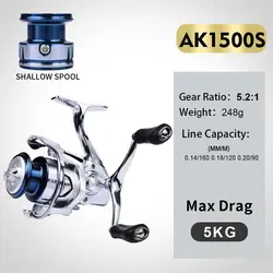 WEIHE AK1500S/AK2500S Spinning Fishing Reel CNC Metal Spool Fishing Wheel Full Metal Handle