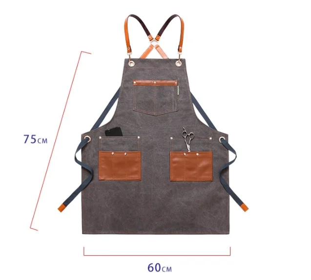 wholesale Fashion Restaurant Bar Shop Cafes Beauty Nails Workwear Canvas leather Chef Work kitchen Aprons For Woman Men
