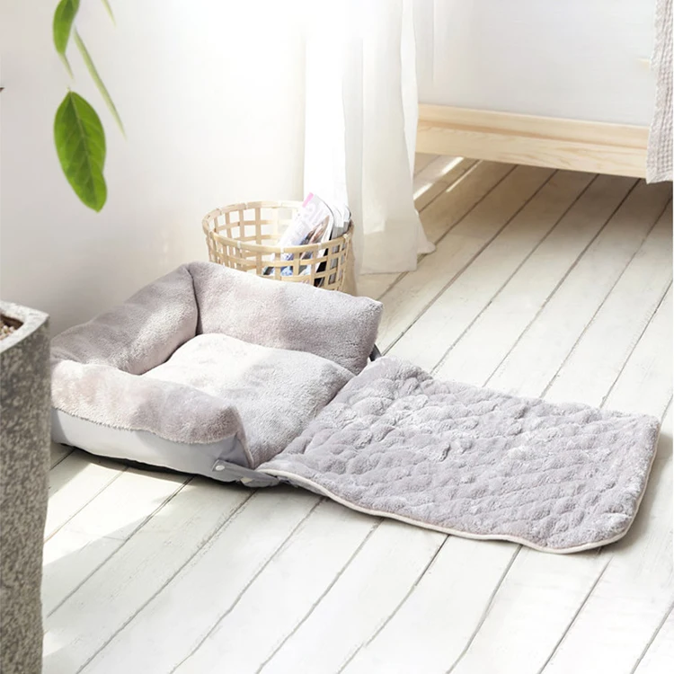 New Design 2 Uses Pet Beds Dog Solid Color Quilted Plush Warm Dog Kennel Sofa Bed