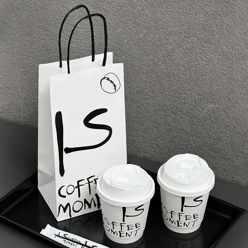 Custom Printed Disposable Black Paper Cup 4oz 6oz 12oz Single Wall Double Layer Craft Paper Cup with Plastic Cover for Hot Drink