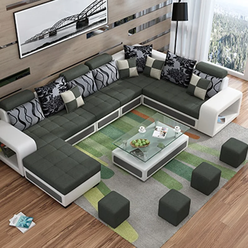 Lobby Comfortable Living Room Furniture 9 Seater Designer Italian Fabric Sofa